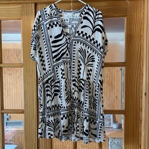 Women’s H & M Allover Tropical Floral Print Button Front Peplum Mini Dress L